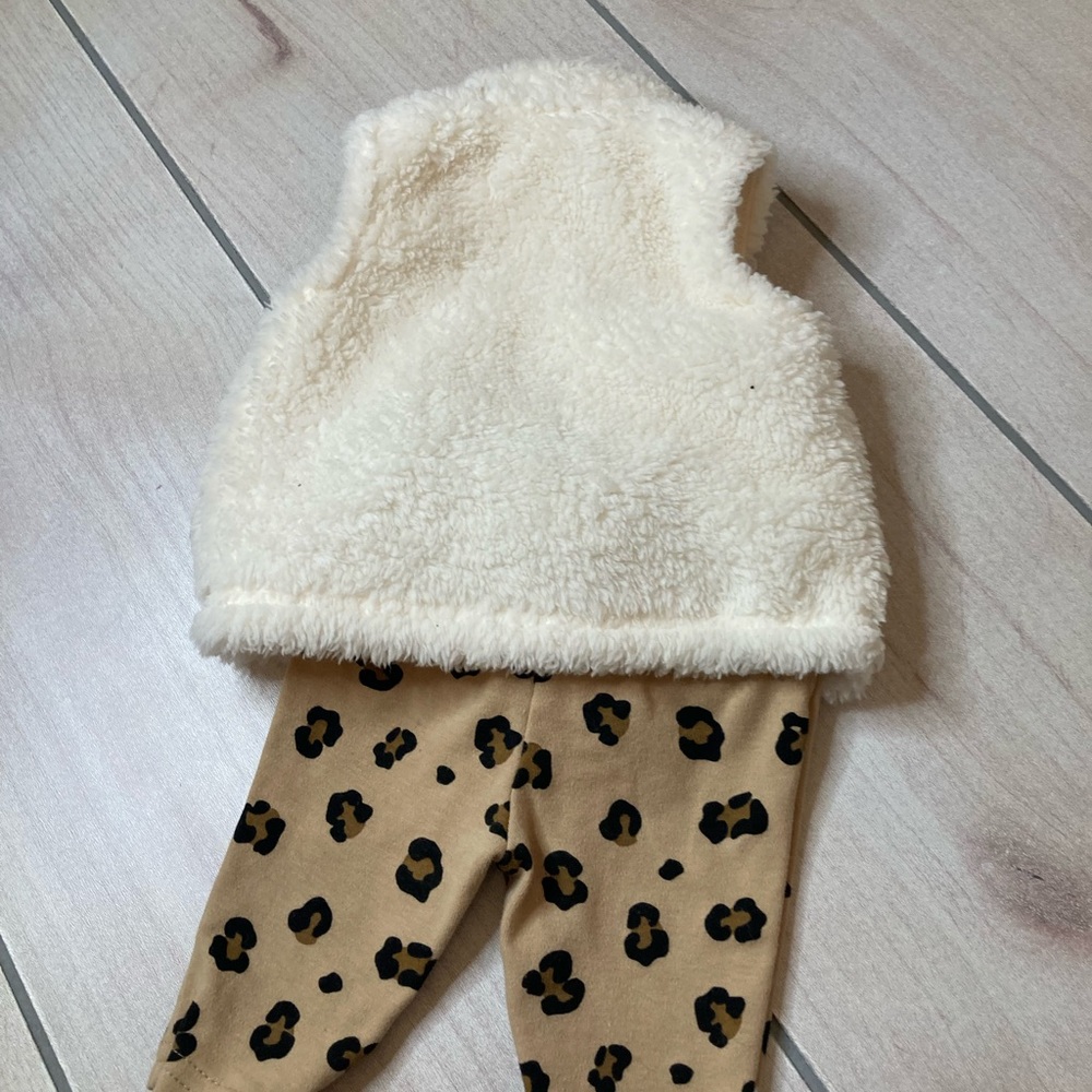 Carter’s. Fuzzy vest with leopard pants. - Picture 2 of 4
